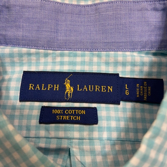 Ralph Lauren Blue & White Collared Checkered Button Down Mens Large - Picture 3 of 12